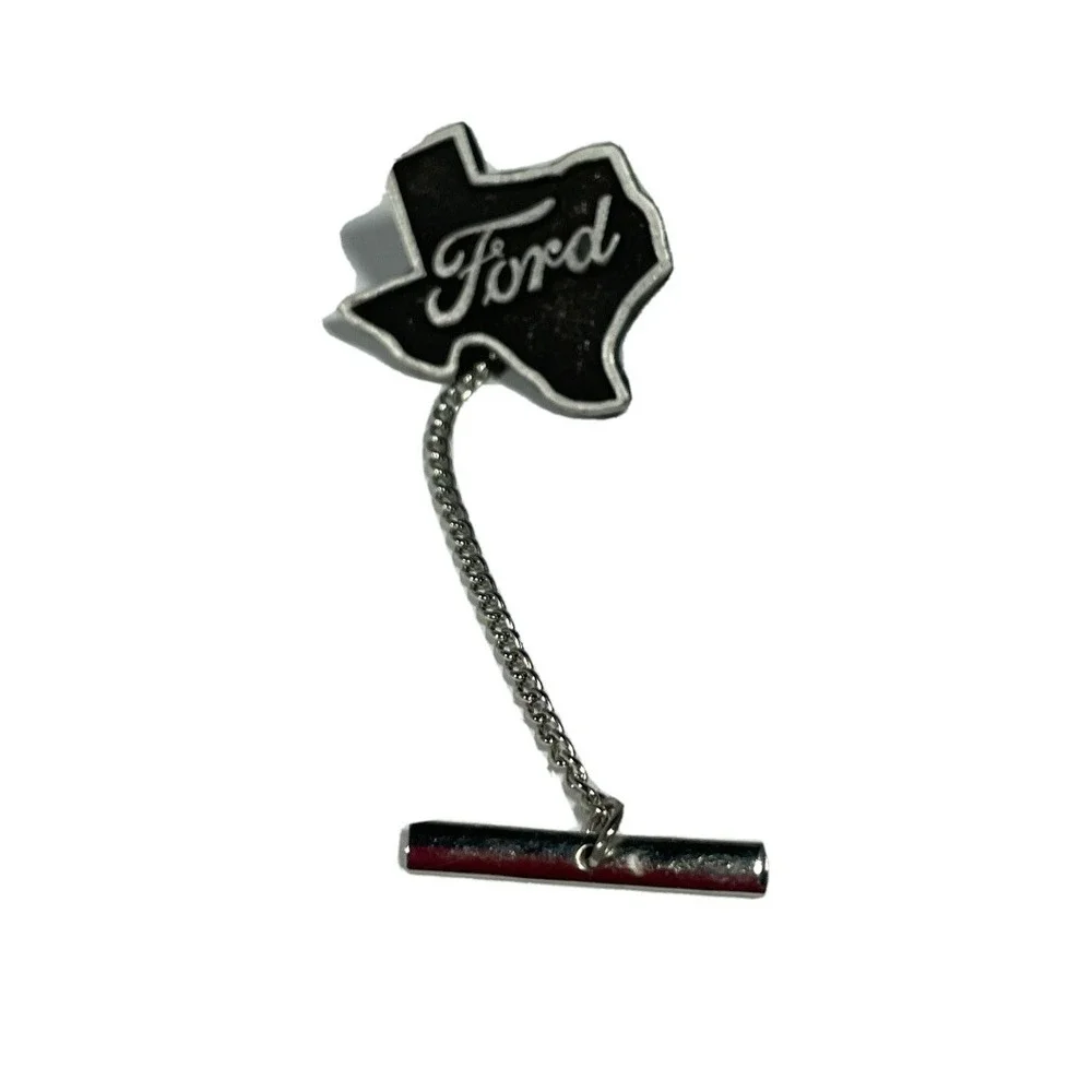 Ford Mens Tie Tack Black Texas State‎ Logo Pin Safety Chain Vintage Style